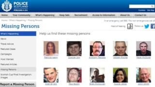 Снимок экрана со списком пропавших без вести на веб-сайте Police Scotland