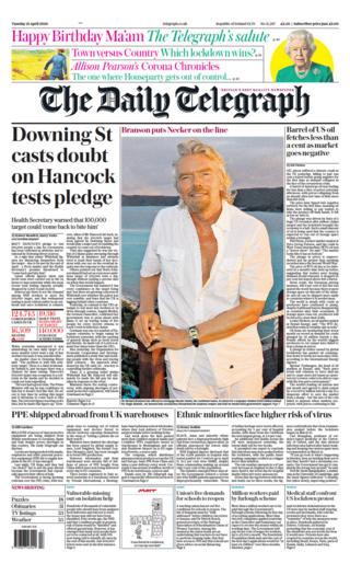 Daily Telegraph front page