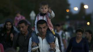 Migrants at the Hungary-Austria border