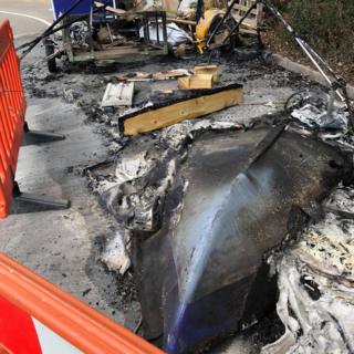 The fire-damaged boat