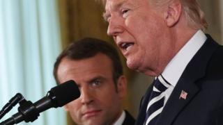 Tổng thống Hoa Kỳ Donald Trump và Tổng thống Pháp Emmanuel Macron tại một buổi họp báo chung hôm 24/4