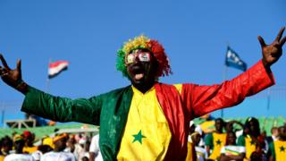 A Senegal supporter cheers during the 2019 Africa Cup of Nations (CAN) quarter final football match between Senegal and Benin at the 30 June stadium in Cairo on July 9, 2019.