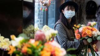 Woman wearing a face mask in Shanghair, China