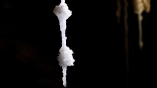 Stalactite hangs in the cave