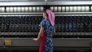 A woman works in the Kim Jong Suk Silk Factory on August 21, 2018 in Pyongyang, North Korea