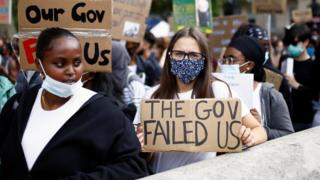 Students demonstrating outside the Department for Education