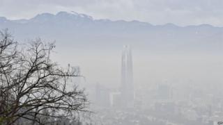 View of Santiago de Chile City covered by smog on 21 June, 2015