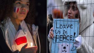 A French vigil attendee and a climate change marcher