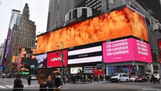A Times Square billboard shows the thank-you message to firefighters and the world for support in Australia's fires