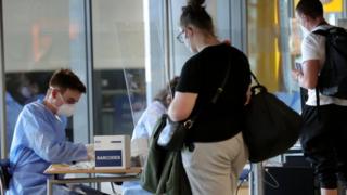 People waiting for tests at Munich Airport