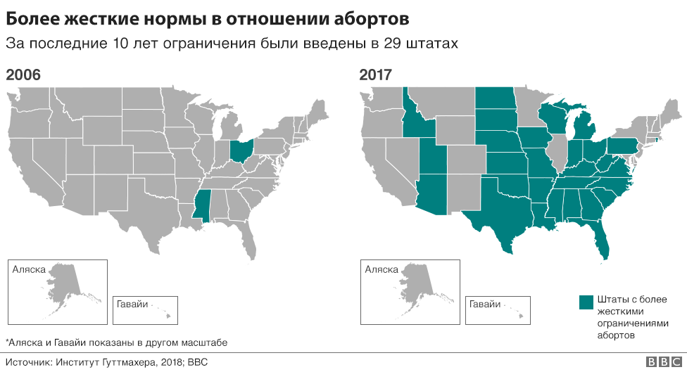 Более жесткие нормі в отношении абортов, карта