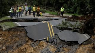 highway that connects with the south of the country and collapsed by Storm Nate in Casa Mata, Costa Rica