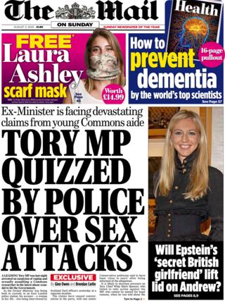 Mail on Sunday front page 2 August