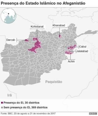 Mapa atuação do EI no Afeganistão