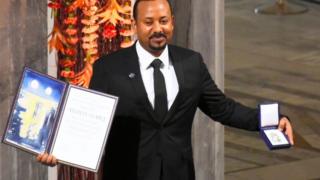 Abiy Ahmed collecting the Nobel Peace Prize
