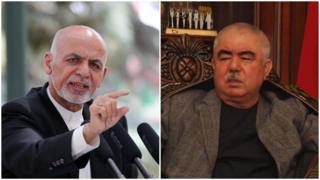 محمد اشرف غنی، رئیس جمهوری افغانستان (چپ) و ژنرال عبدالرشید دوستم، معاون اول ریاست جمهوری