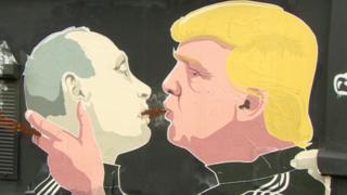 Vilnüsdə olan divar rəsmi yerli insanların Donald Trump-la Putinə münasibəti göstərir