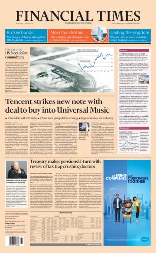 Front page of the FT