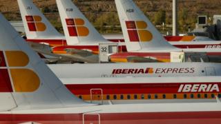 Iberia planes parked at Adolfo Suarez Madrid Barajas Airport, Madrid (5 September 2014)