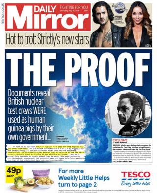 Daily Mirror front page - 31/05/18