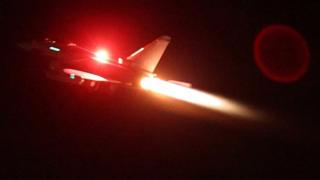 An RAF Typhoon aircraft takes off to join the U.S.-led coalition from RAF Akrotiri to conduct air strikes against military targets in Yemen