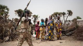 Nigerian soldier on guard duty in Damasak north-eastern Nigeria