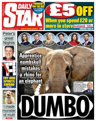 Daily Star front page 27/0/19