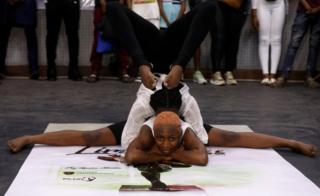 Ifeoma Amazobi, 22, performs at a show called Limberness in Lagos, Nigeria, 1 February 2020