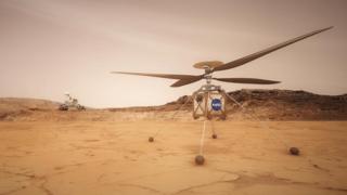 Artists impression of Mars-copter on the planet surface