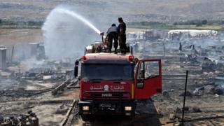 آتش سوزی در یک اردوگاه پناهجویان سوری در شرق لبنان