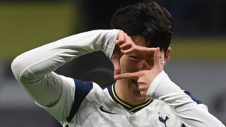 Heung-min Son celebrates scoring Tottenham's opener against Manchester City