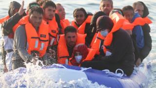 Migrants in boat in the English Channel