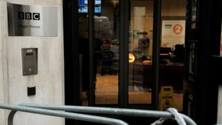 Scene of where someone was stabbed by a BBC building