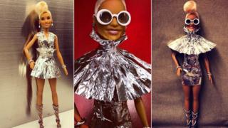 Three dolls dress in tin foil