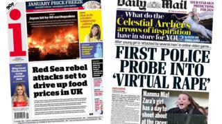 I and Daily Mail front pages 2 jan 2024
