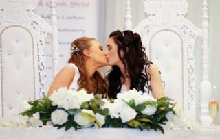 Robyn Peoples and Sharni Edwards a Belfast couple who are the first known same-sex couple to get married in Northern Ireland