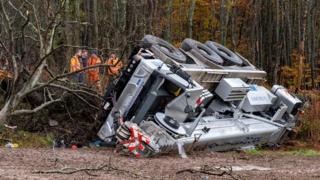 Toppled crane