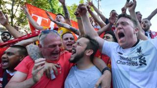 Liverpool FC fans in the fan zone in Kiev