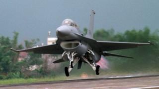 MAY 17: File photo dated 17 May 1997 of a double-seat F-16 fighter jet taking off from Chiayi airbase in central Taiwan in a public display shortly after its arrival from the USA. A Taiwanese F16 from Chiayi crashed in the Taiwan Strait 20 March, with the two crew aboard currently listed as missing. The incident was the third air crash involving Taiwan aircraft in the last four days. AFP PHOTO (Photo credit should read TAO-CHUAN YEH/AFP/Getty Images)