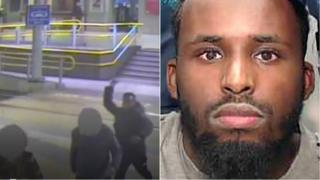 Footage of the attack and Mahdi Mohamud (right)
