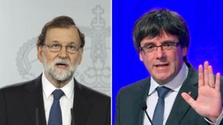 Rai'sul wasaaraha Spain Rajoy (Bidix )iyo hogaamiyaha Catalonia Mr Puigdemont