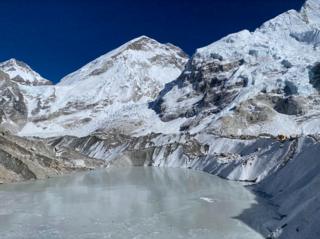Trekker Shree Gurung says this lake at the edge of base camp appeared between 2020 and 2021