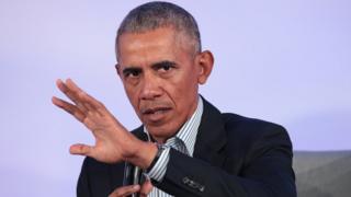 Former US President Barack Obama speaks to guests at the Obama Foundation Summit