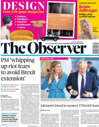 The Observer's front page September 29