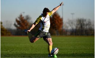 Bernard Foley of Australia practices his kicking during an Australia training session at Harrow School in London, UK on 29 November 2016.