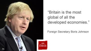 Boris Johnson saying: Britain is the most global of all the developed economies