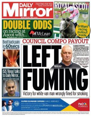 Front page of the Daily Mirror on Tuesday