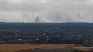 An explosion at an ammo dump in Ukraine, October 2018