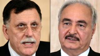 Fayez al-Serraj (Bidix) ayaa wacad ku maray in uu caasimada ka difaaci doono Khalifa Haftar'