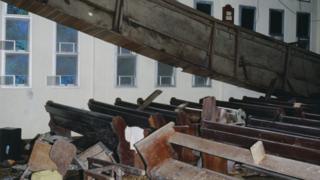 Wrecked St Peter's Lutheran Church in Monrovia, Liberia